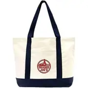 Trader Joe's Tote Bag (Blue And White) Unisex Canvas Tote Bag.