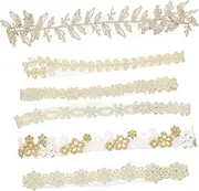 COSMEVIVI 6pcs Girl Floral Lace Headbands Elastic Hair Accessories for Newborns and Cute Design with Leaves Hibiscus and Embroidered Flowers