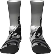 [pvinnk] Black And White Horses Running Print Adult Long Thick Socks Unisex Crew Socks For Men Womenfor Workouts Sports Socks