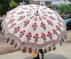 Pink Floral Block Print Garden Umbrella Outdoor Patio Sun Shade Decor