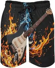 [RKJVB] Mens Swim Trunks with Mesh Lining Electric Guitar Music Beach Shorts Quick Dry Drawstring Board Shorts with Pocket