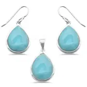 Pear Natural Larimar .925 Sterling Silver Pendant & Earring Set