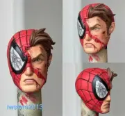 1:12 Spider-man Wounded Head Sculpt For 6" Male MAFEX Action Figure Body Toys