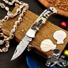 Damascus Folding knife Engraved Handle Genuine Damascus Steel | Birthday Wedding