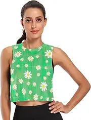 [ODAWA] Daisies Green Plaid Womens Crop Top Workout Tank Tops Loose Fit Tops Sizes S-2XL