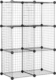 Amazon Basics 6-Cube Wire Grid Storage Shelves, 0.36m x 0.36m Stackable Cubes, Black