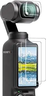 FPVtosky 2 Lens Protector + 2 LCD Screen Protector for DJI Osmo Pocket 3, DJI Pocket 3 OP3 Tempered Glass Film Accessories, 9H Hardness, Touch Sensitive, Full Screen Protection