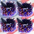 4Pk Red White and Blue Solar String Lights Outdoor Waterproof, 400LED 132FT Sola