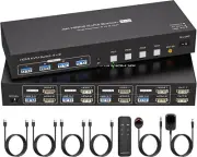 4K Dual Monitor HDMI KVM Switch 4 Computers 2 Monitors 4K 60Hz 2K 120Hz 4 Port K