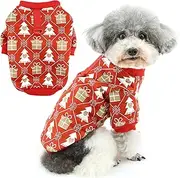 Zunea Christmas Dog Sweatshirts for Small Dogs Xmas Sweater Coat Puppy Clothes with D-Ring Christmas Tree Jacket Jumpers Thin Fleece Lined Cold Weather XS/S Size Pet Chihuahua Yorkie Apparel Red XL