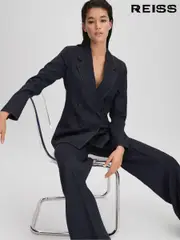 Reiss Navy Raven Wool Blend Denim Look Suit Blazer (Q83404) | $610