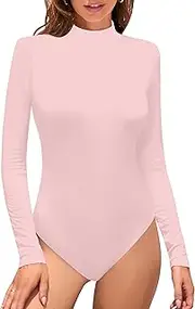 [SHEIUGU] Women’s Sleeveless Long Sleeve Mock Turtle Neck Bodysuit Soft Slim Fit Stretchy Layer Top Classic Jumpsuit