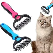 2 PCS Pet Grooming Tools Dematting Comb for Dogs & Cats Double Undercoat Rake for Long Hair Pets Cat Dog Slicker Shedding Brushes Efficiently Reduces Hair Loss by up to 90%