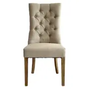 [Florabelle Living] Diana Buttoned Hamptons Dining Chair Beige Linen Blend