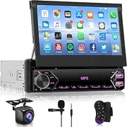 Single Din Flip Out Car Stereo, Hodozzy 7 Inch IPS Touch Screen Car Radio 1 Din Bluetooth Mirror Link, GPS,AirPlay,Andorid Cast,Car MP5 Player with FM Radio Type-C USB AUX U-Disk SWC+Backup Camera