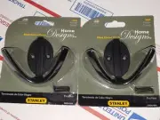 LOT OF 2 Stanley Home Designs 3" Double Hook Black S806-984 Robe Hat Coat NEW