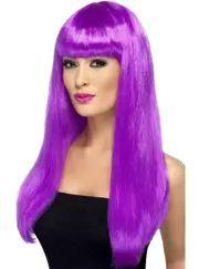 Babelicious Womens Long Neon Purple Costume Wig with Fringe