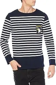 F-STYLE(エフスタイル) F-SD020798-142 Shirt, French Army Type, Border (Navy x White) Long Sleeve Shirt, Military Patch, Navy