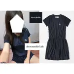 A&F ABERCROMBIE&FITCH LACE-SLEEVE T-SHIRT DRESS麋鹿蕾絲Q彈收腰洋裝-深藍