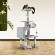 Petzly Cat Tree Tower Scratching Post Scratcher Condo Bed House 125cm Grey
