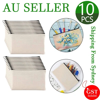 10Pcs Canvas Makeup Bags Canvas Zipper Pouch Bags Pencil Case Blank DIY Craft AU