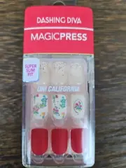 DASHING DIVA MAGIC PRESS OH CALIDORNIA MANI MY RED SUPER SLIM FIT FLOWERS GOLD