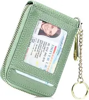 [imeetu] Women RFID Credit Card Holder Wallet, Keychain & ID Window Leather Zipper Card Case, Vertical 12 Slots, Aqua, Small, Vertical 12 Slots