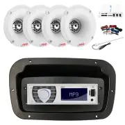 Pyle Marine Radio,Adapter,Spa Bezel,Antenna,Amp w/Kit, 4x 1" 120W White Tweeters