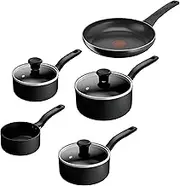 Tefal Titanium Essential 5pc Set: Saucepan 16/18/20 cm + Lids, Milkpan 14cm & Frying pan 24 cm, High-Performance Non-Stick Coating, Metal Spatula Safe, All Hobs excluding Induction, B941S544