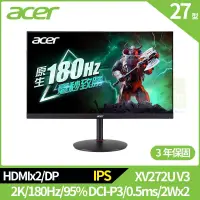 在飛比找博客來優惠-Acer XV272U V3 27型電競螢幕(IPS,HDM