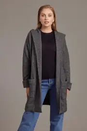 McDonald Possum Merino Womens Oversize Hood Jacket Pewter