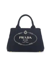 Prada Small Cotton Canvas Tote in Navy