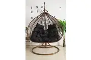Hanging Egg Chair Double Seat - Brown Basket & Black Cushion