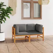 2-Seater Garden Sofa with Grey Cushions Solid Wood Teak vidaXL