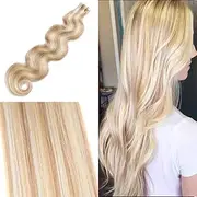 Tape in Human Hair Extensions Body Wave 60cm with Balayage Highlights 12 Golden Brown with 613 Blonde Mixed Colour Seamless Skin Wefts Real Hair 70grams/20pcs Glue in Extensions (12/613)