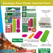 AU 50/100pc Bandages Neon Plastic Assorted Size Band Bandage First Aid Kids Care