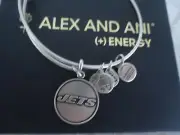 Alex and Ani NY JETS LOGO Russian Silver Charm Bangle New W/ Tag Card & Box