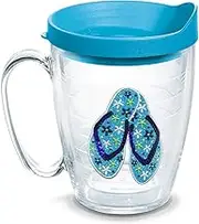 Tervis 1134622 Sequin Flip Flops Insulated Tumbler with Emblem and Turquoise Lid, 16 oz, Clear