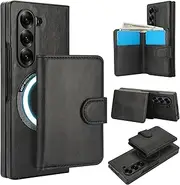 [Konstreet] for Samsung Galaxy Z Fold5 Case 2-in-1 Detachable Magnetic Wallet with 5 Card Slots Compatible MagSafe and RFlD Blocking PU Leather Kickstand and Wireless Charging- Black