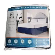 Waffle weave bedskirt By MIYE 14 inch drop length King Navy Blue Machine Wash