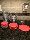 PYREX KITCHEN ROUND GLASS FOOD STORAGE CONTAINERS w/LIDS ~ 22 PIECES