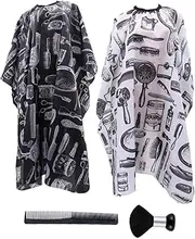 FOYTOKI 4Pcs Salon Hair Cutting Capes Professional Hairdressing Capes for Adults with Neckline Fit Vintage Barber Tool Design Includes Gentle Hair Sweep Brush and Comb for Home and Salon