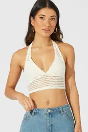 Beige Top Halter - Size 14, Women's Top
