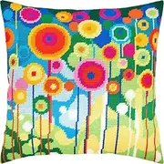 Abstract Needlepoint Kit for Adults and Beginners — Dandelions 16″ × 16″ with Clear, Precise Printed Design on Cotton Canvas; Includes 2 Needles, Yarn, and Easy-Read Chart