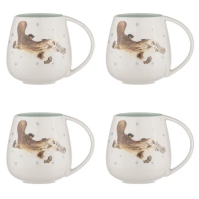 4x Ashdene WHT New Bone China Bush Buddies Platypus Snuggle 500ml Coffee/Tea Mug