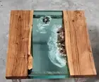 Square Epoxy & Wood Coffee Table Top for Home & Office Interior Luxury Furniture