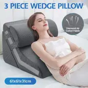 Wedge Pillow Set 3Pcs Triangle Bed Cushion Memory Foam Head Back Support Adjustable Headrest for Sleeping Reading Leg Elevation Raiser