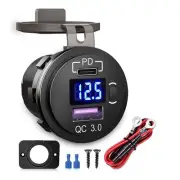Car Dual USB Socket with Voltmeter for Trucks RV Motorcycle O4H16235