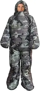 0 Degree Wearable Sleeping Bag for Adults Full Body Sleeping Wear for Travel Outdoor Hiking, Human Shaped, Zipper Design