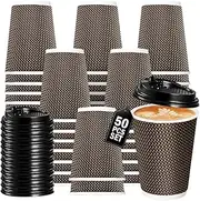 Vivva 50 Pack 12 oz Ripple Wall Paper Cups, Disposable Coffee Cups with Lids, to Go Paper Coffee Cups for Hot/Cold Beverages, Tea, Hot Chocolate, Juice. Ideal for Home, Restaurant, Store and Cafe…